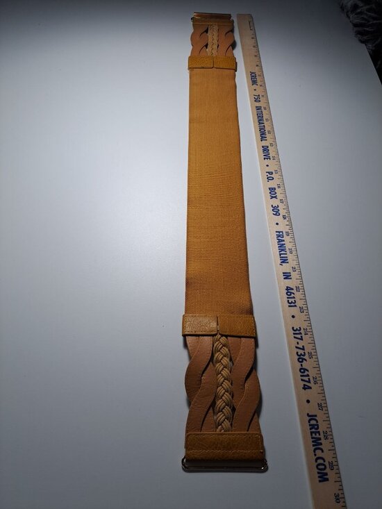 Womens Gold Elastic Waist Belt With Braided Faux Leather Accent & Metal Clasp - Picture 9 of 10